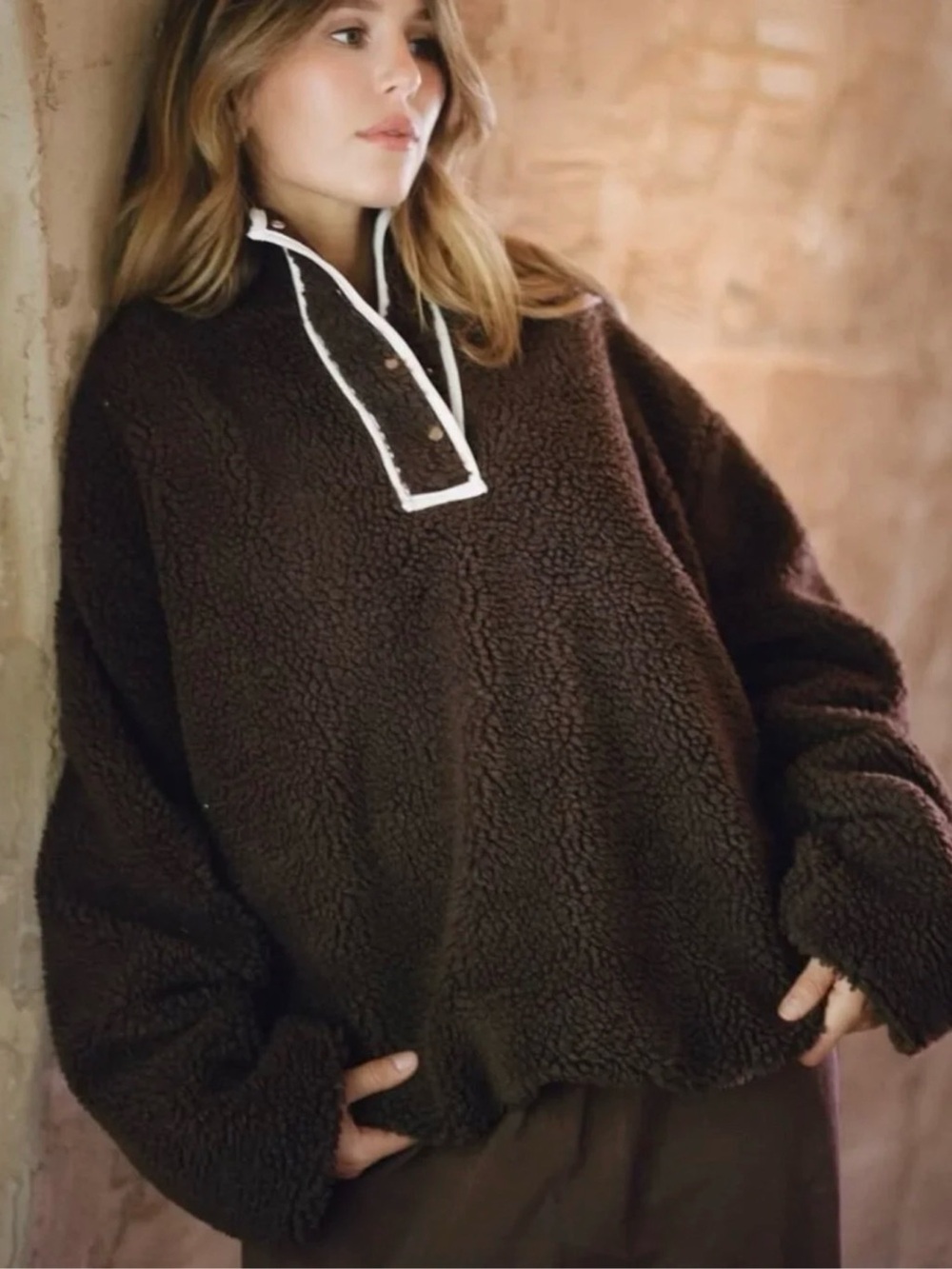 Parke Chocolate Brown Latte Cozy Sherpa Pullover Jacket